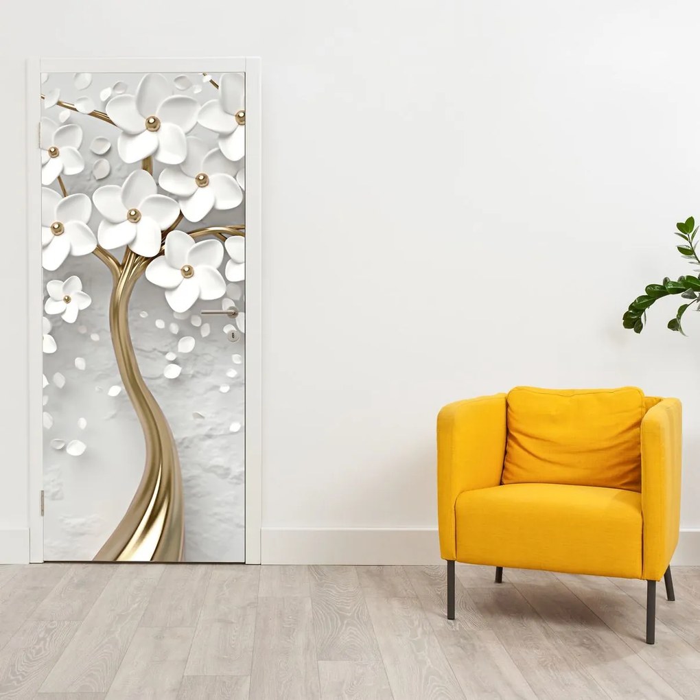 Fototapeta na drzwi - Białe drzewo z kwiatami (95x205cm)