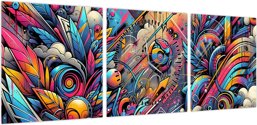 Obraz - Kolorowe graffiti (z zegarem) (90x30 cm)