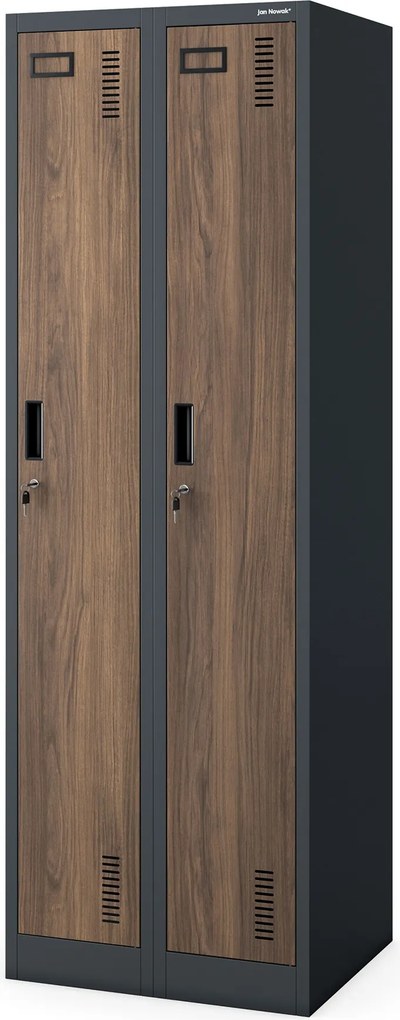 Szafka pracownicza dwukomorowa antracytowa, orzech, 600x1800x500 mm: KACPER II Eco Design