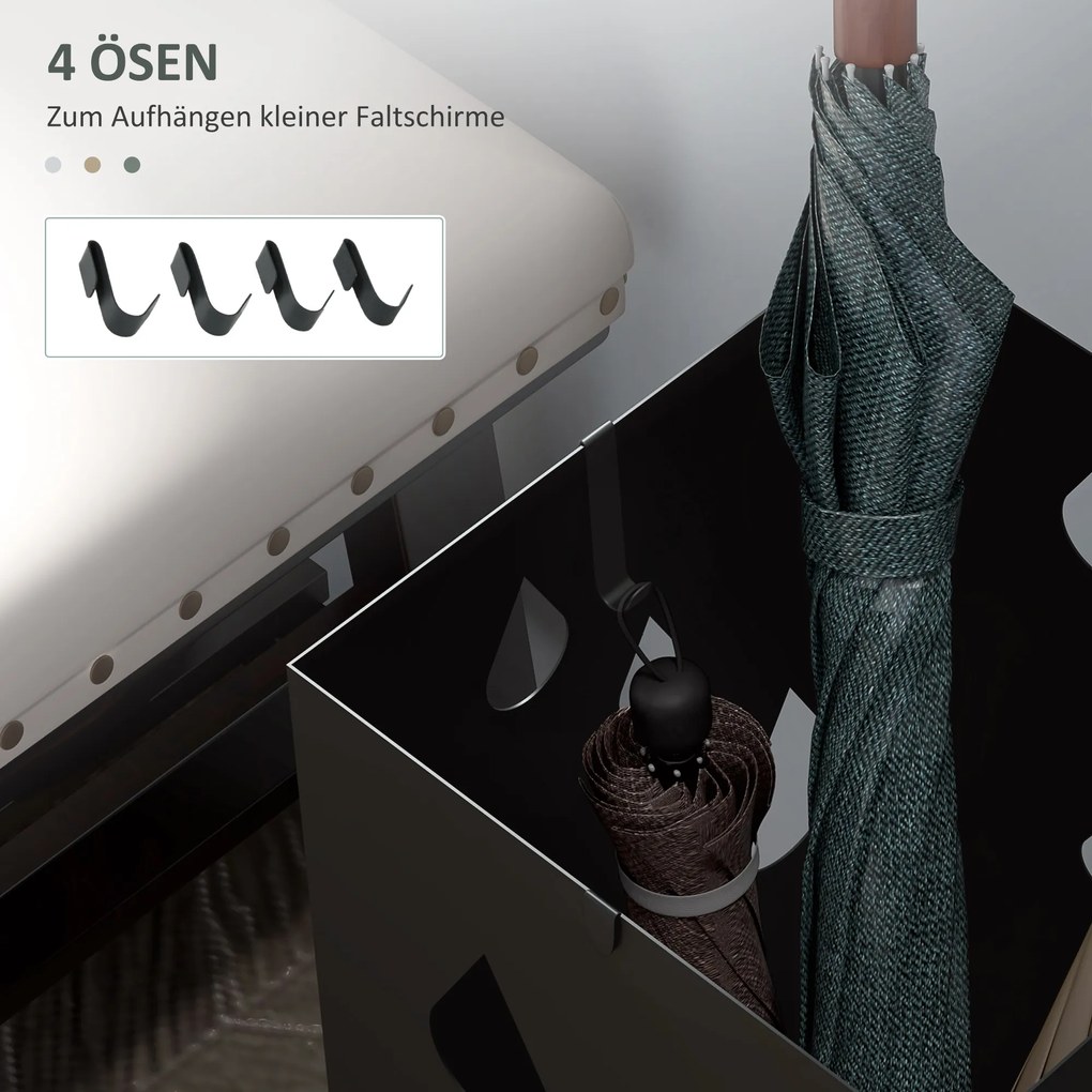 HOMCOM Stojak na Parasole, 4 Haczyki, Tacka Ociekowa, Stal, Czarny