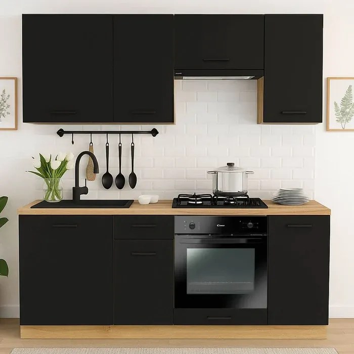 Zestaw Mebli Kuchennych MODERN 200 cm Czarny Loftowy