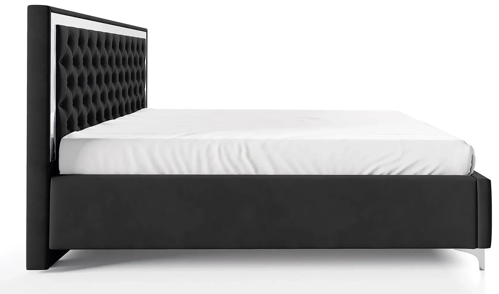 Czarne łóżko w stylu glamour z pojemnikiem na pościel R7-R47