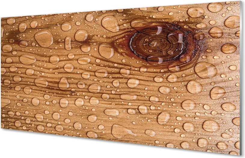 Szklany Panel Krople na Naturalnym Drewnie