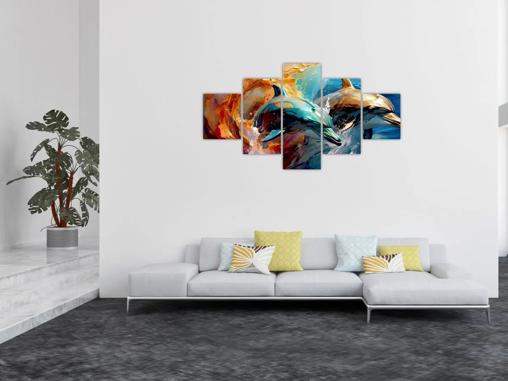Obraz - Malowanie delfinów (125x70 cm)