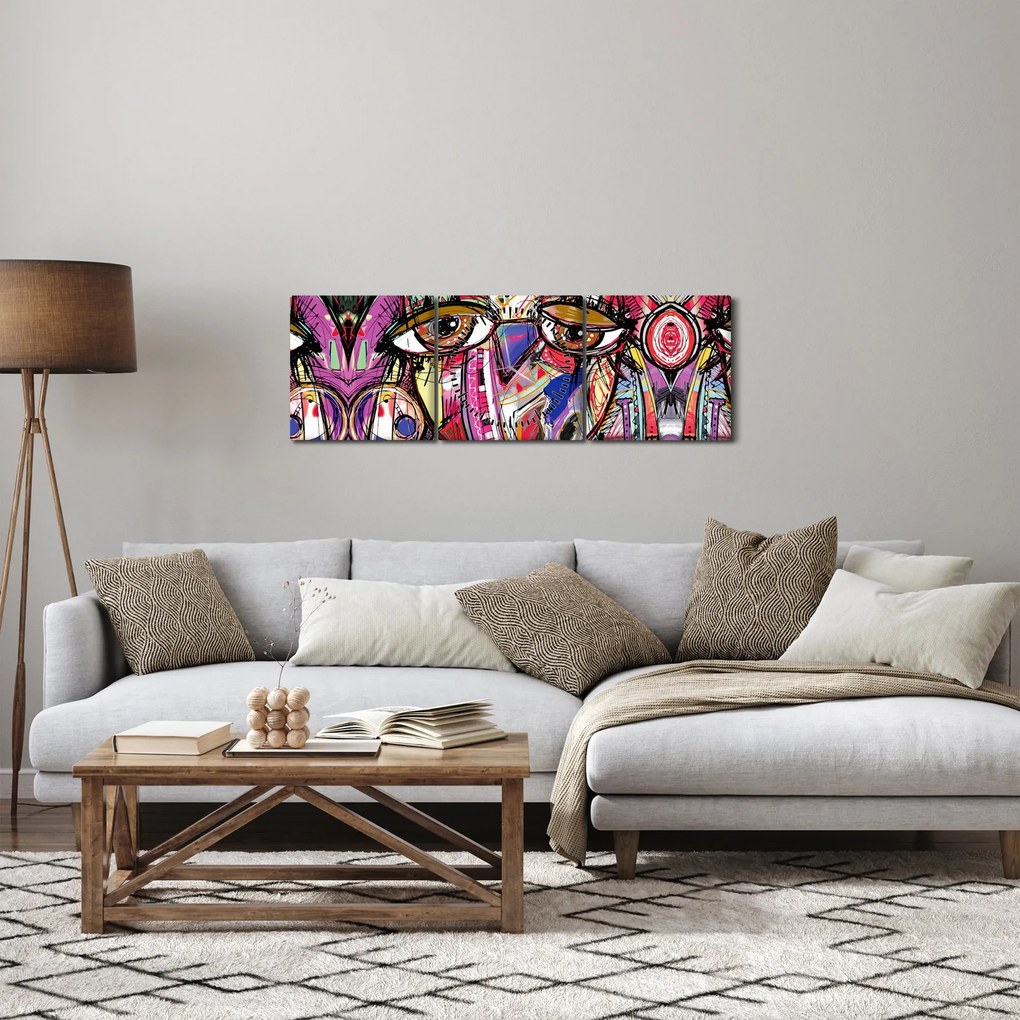 Obraz - Street art - sowa (z zegarem) (90x30 cm)