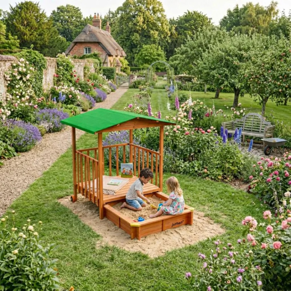 Piaskownica z werandą SUNNY, 130x130x143cm, brązowa/zielona Jurhan