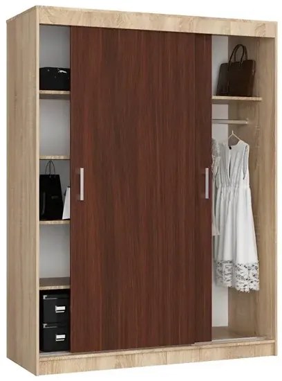 Szafa przesuwna z półkami i drążkiem dąb sonoma + wenge B3-R46