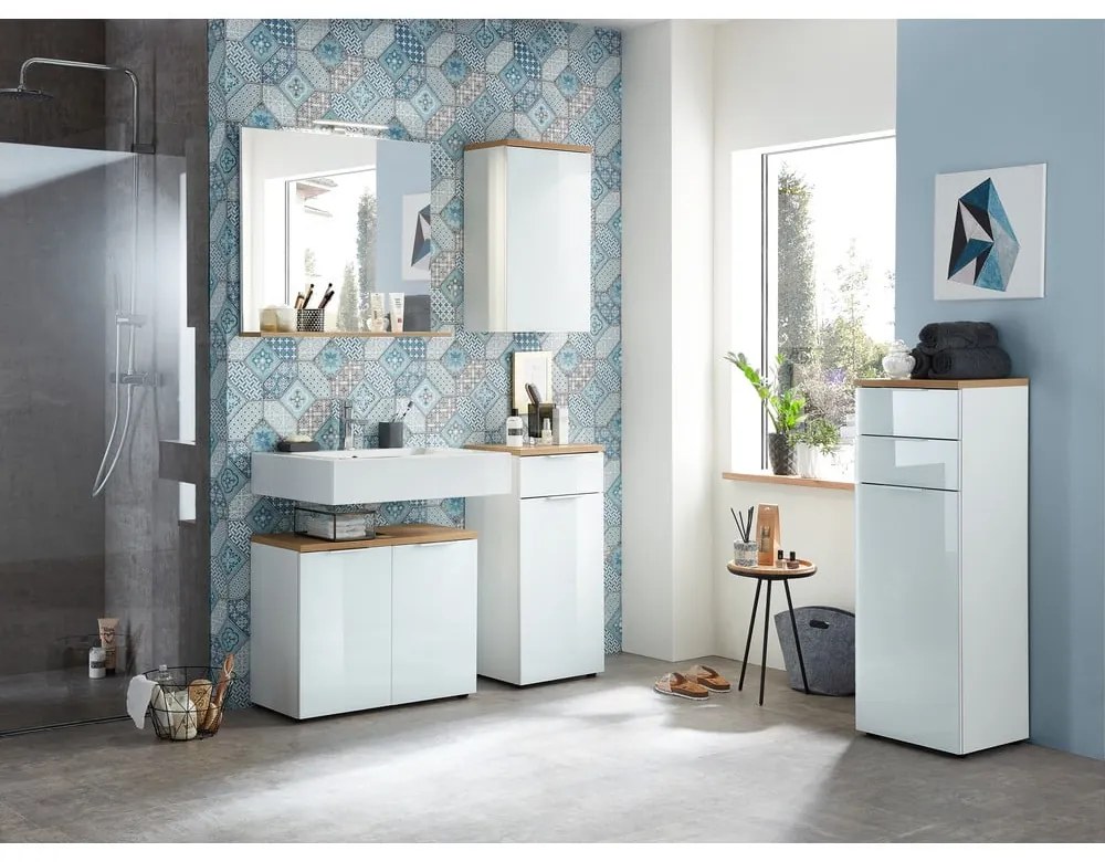 Biała wisząca szafka łazienkowa w dekorze dębu 39x69 cm Pescara – Germania