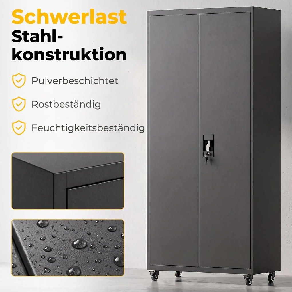 HOMCOM Szafa metalowa zamykana na kółkach, 5 regulowanych półek, ze stali, 80 x 40 x 180 cm Czarny | Aosom PL