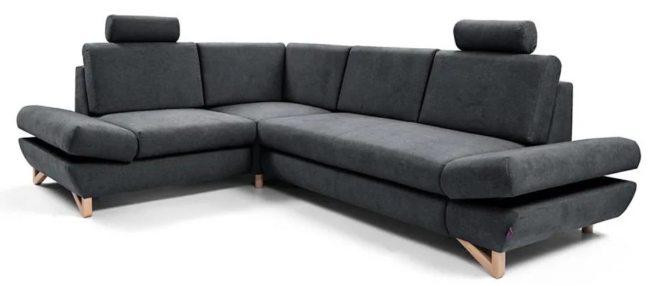 Rozkładana narożna sofa tapicerowana AVESTA z pojemnikiem, wersja lewa, antracyt