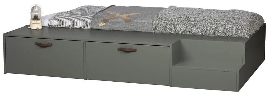 Zielono-szare łóżko dziecięce z litego drewna sosnowego ze schowkiem 80x200 cm Stage – vtwonen