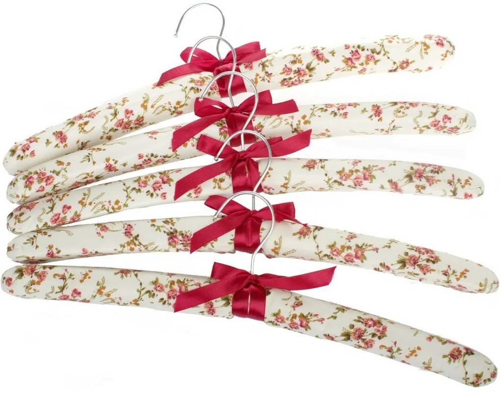 Zestaw 5 wieszaków tekstylnych Květy, czerwone