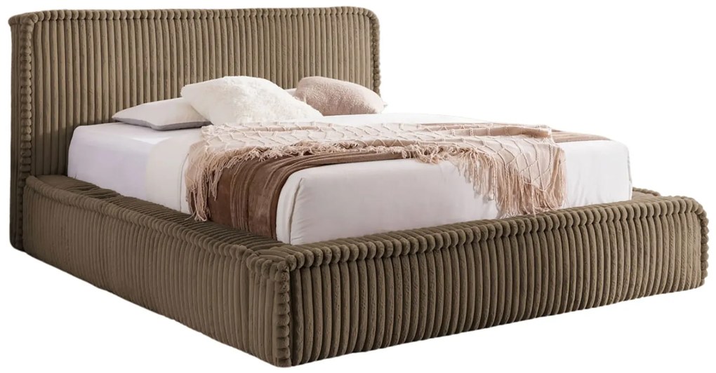 Brązowe łóżko sztruksowe z USB 5 rozmiarów D3-L76