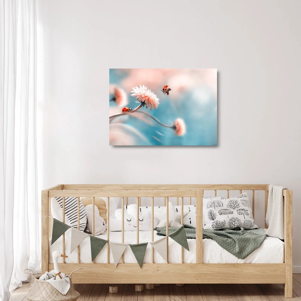 Obraz na szkle - Biedronka na kwiatku (70x50 cm)