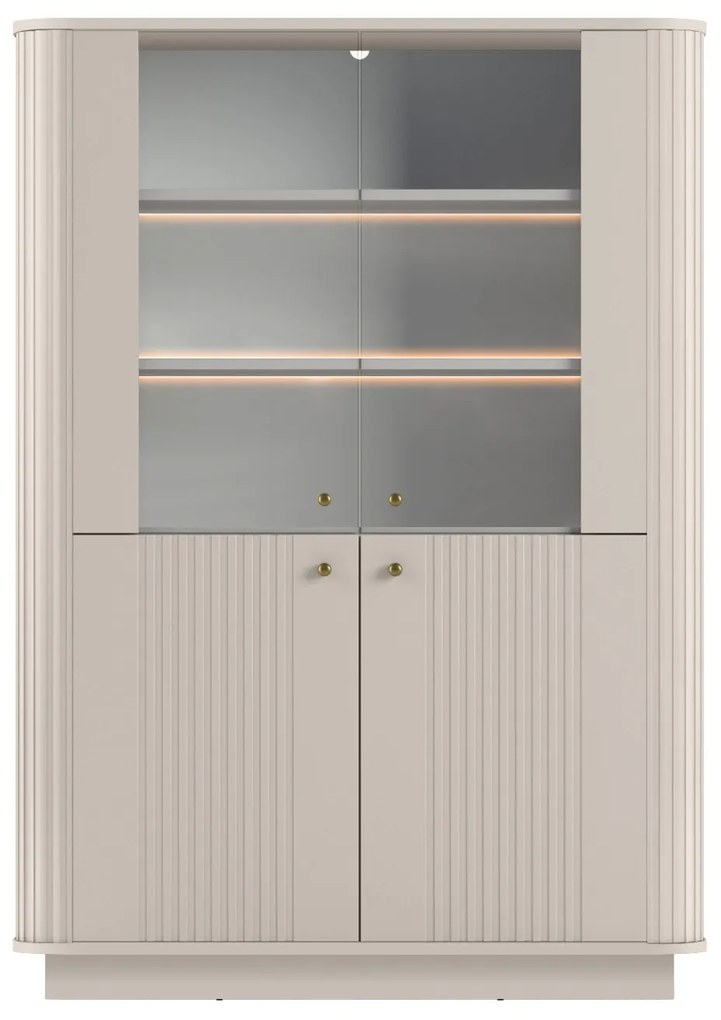 Witryna Vesper 103 cm czterodrzwiowa na cokole - kaszmir / złote uchwyty