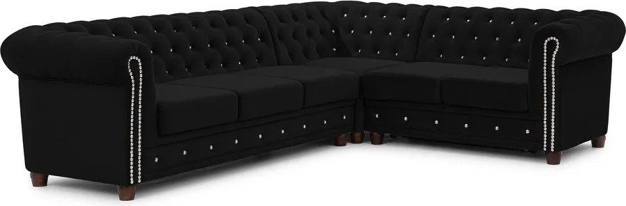 Czarny aksamitny rozkładany narożnik (prawostronny/w kształcie litery L) York Blik – Ropez