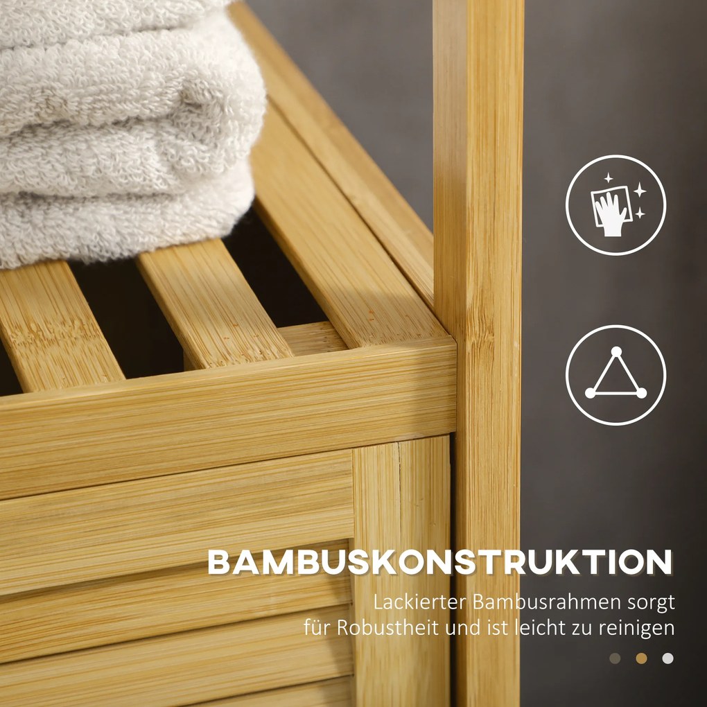 kleankin Szafka łazienkowa półka na ręcznik, bambus, 1 półka, 1 szafka, 33 cm x 36,5 cm x 67 cm, naturalne drewno