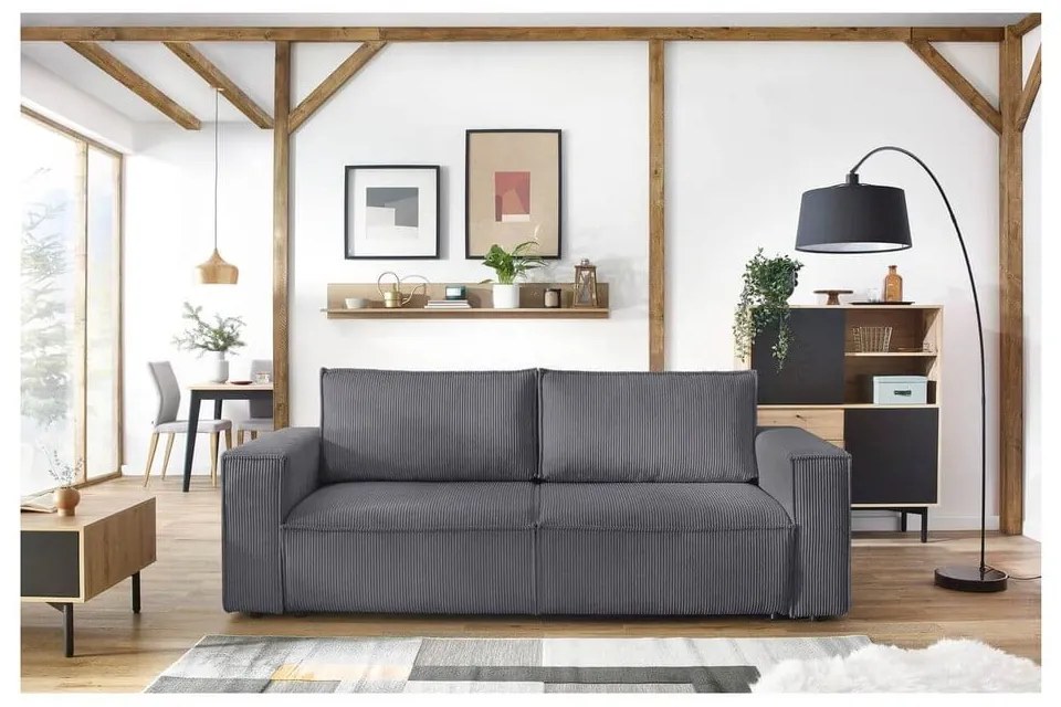 Ciemnoszara sztruksowa rozkładana sofa 245 cm Nihad – Bobochic Paris