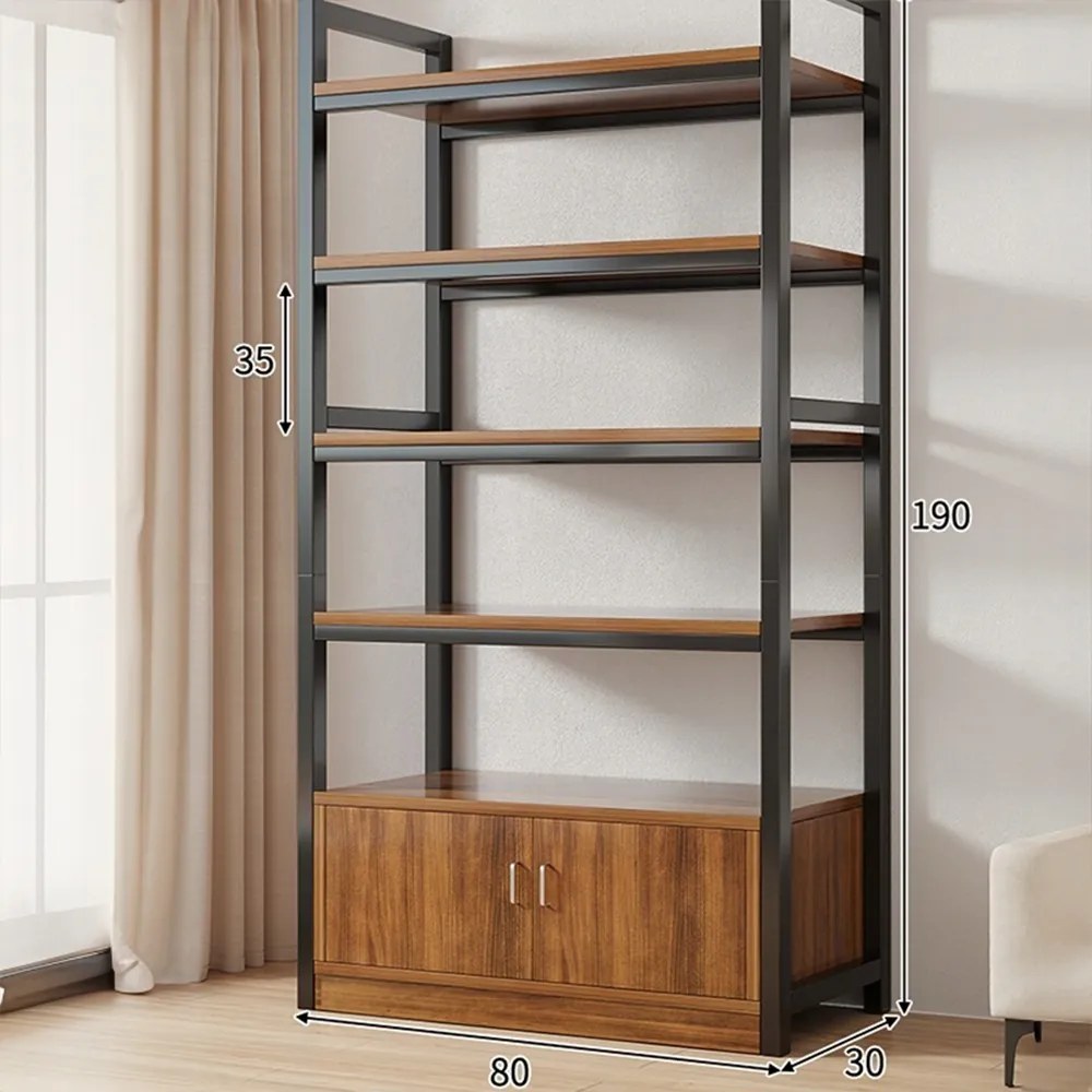 Pionowa biblioteczka z dolną szafką – 190x80x30 cm, styl industrialny