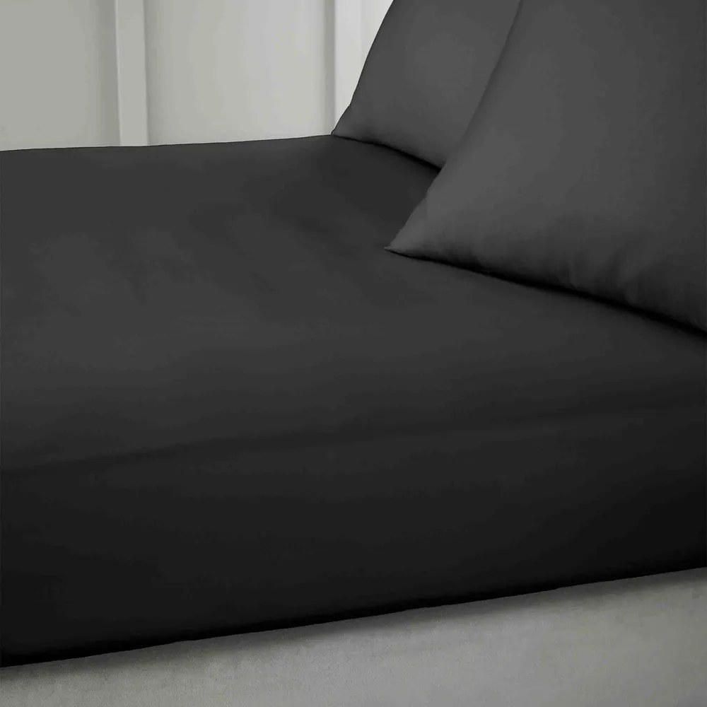 Czarne prześcieradło z satyny bawełnianej z gumką 135x190 cm Cotton Sateen – Bianca