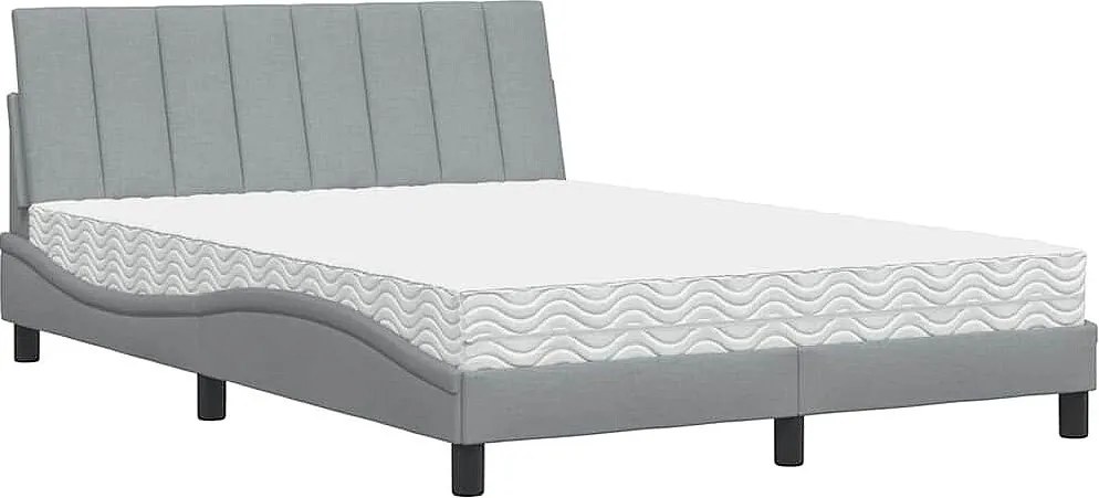 Łóżko dla dorosłych Hanko jasnoszare 120x200 cm z materacem piankowym H2/H3 i poduszką zagłówkową z poliestrowej tkaniny