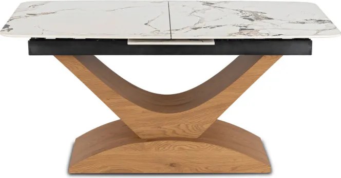 Stół Rozkładany Prostokątny ALICANTE 160-200 cm Ceramiczny Biały Marmur/Dąb do Jadalni Nowoczesny