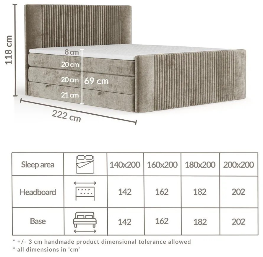 Jasnobrązowe łóżko kontynentalne ze schowkiem 200x200 cm Bergamo – Maison de Rêve