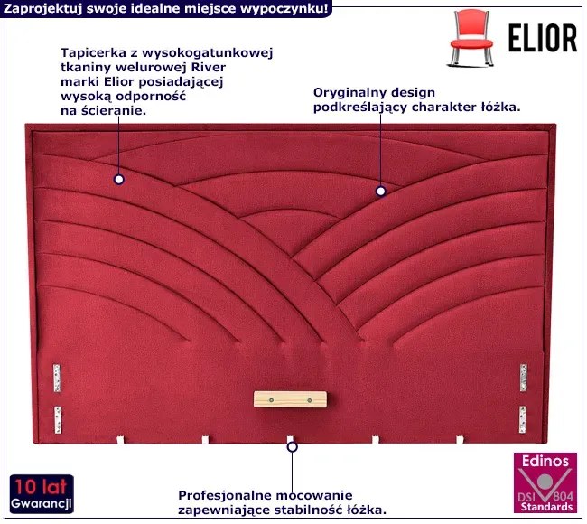 Bordowe pikowane wezgłowie do łóżka T2-D38