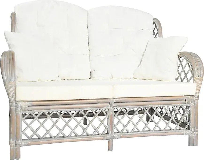 2-osobowa szara sofa rattanowa z lnianą tapicerką T1-E67
