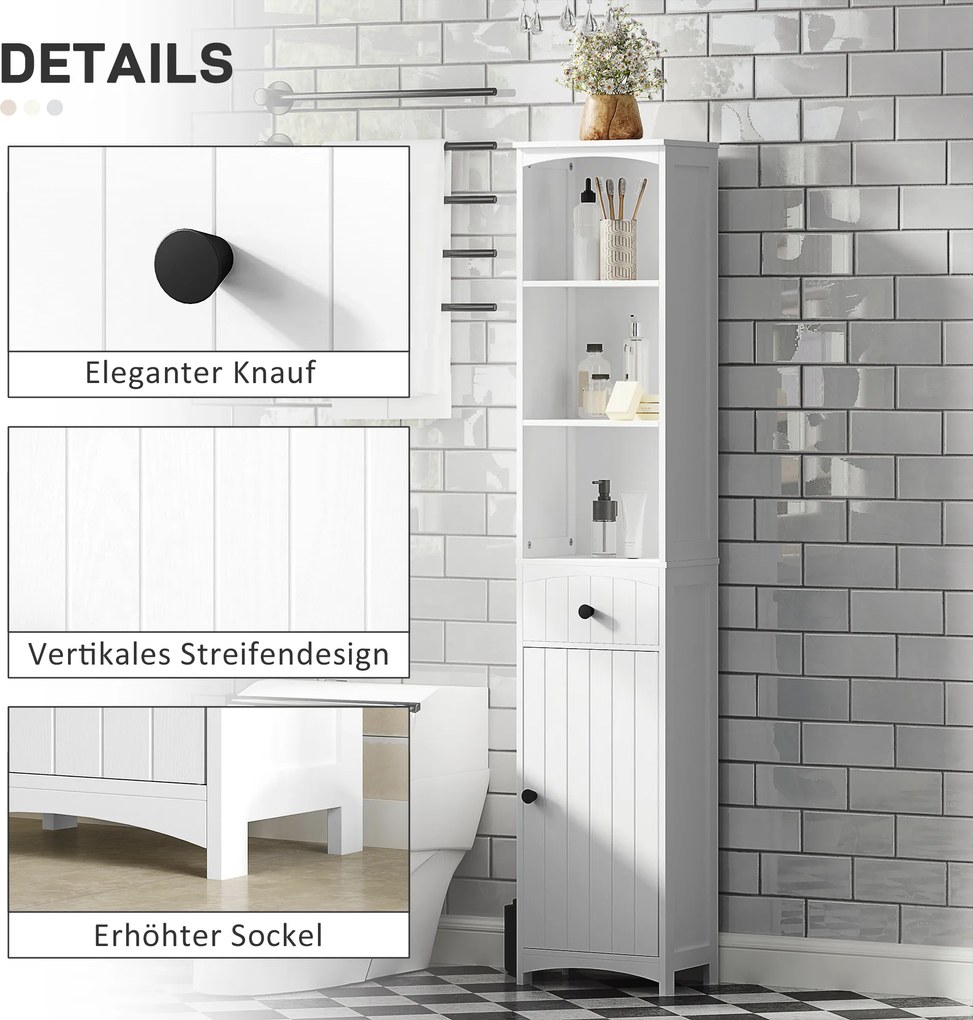 HOMCOM Szafka łazienkowa z 3 półkami, 1 szufladą, wytrzymała, MDF, Biała