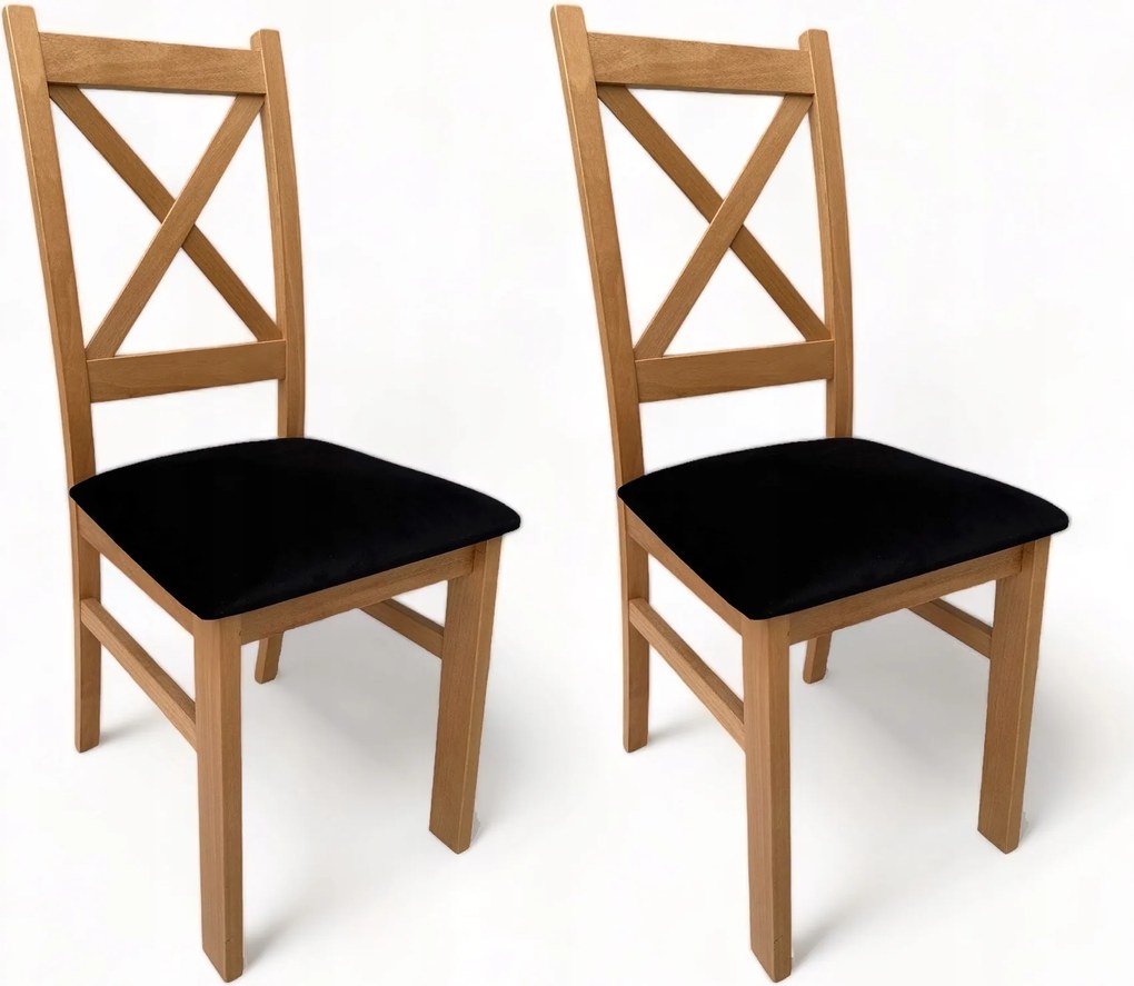 2x Krzesło tapicerowane Krzyżak Dąb Craft + Czarny