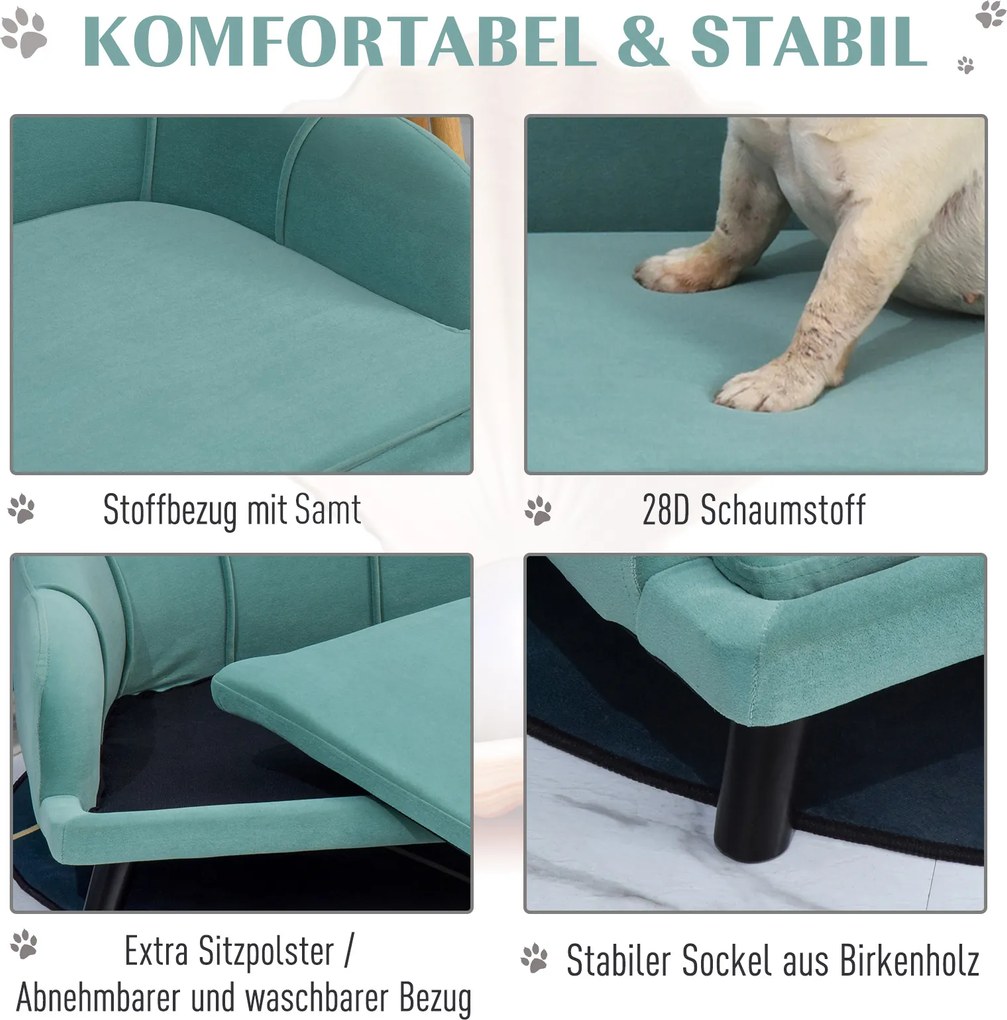 PawHut Sofa dla psa z oparciem sofa dla zwierząt domowych legowisko dla psa z miękkim obiciem sofa dla kota kolor zielony