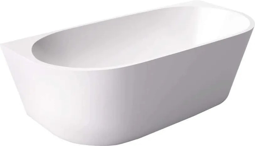 Wanna wolnostojąca przyścienna  z konglomeratu biała matowa 160 x 75 cm WALL White Matt  przelew typu SLIM : Kolor wanny - Biały matowy
