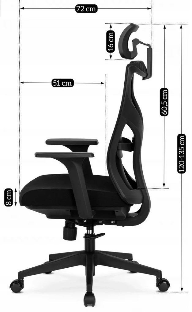 Fotel Biurowy Ergonomiczny Obrotowy SPIRAL Czarny z Zagłówkiem do Pracy