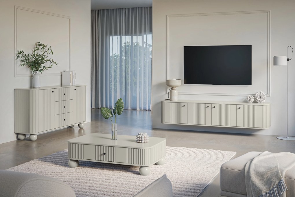 Szafka RTV wisząca Vesper 4D 187 cm - kaszmir / czarne uchwyty