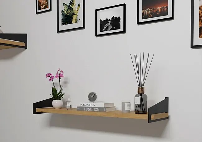 Industrialna półka ścienna czarny + dąb artisan T2-A76