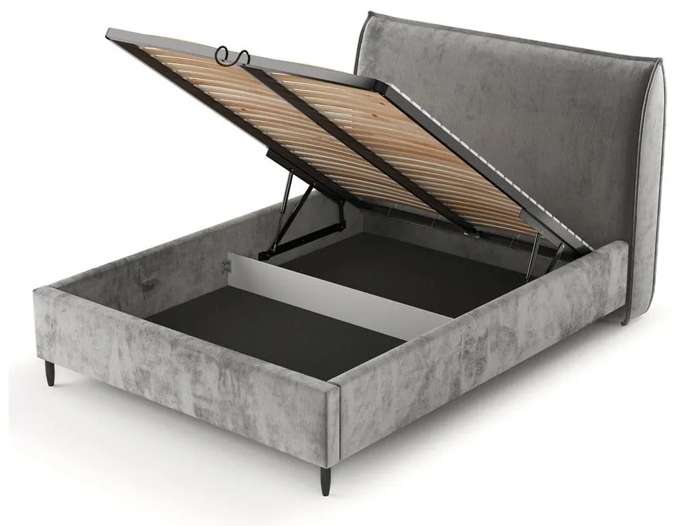 Szare tapicerowane łóżko dwuosobowe ze schowkiem i stelażem 180x200 cm Shell – Maison de Rêve