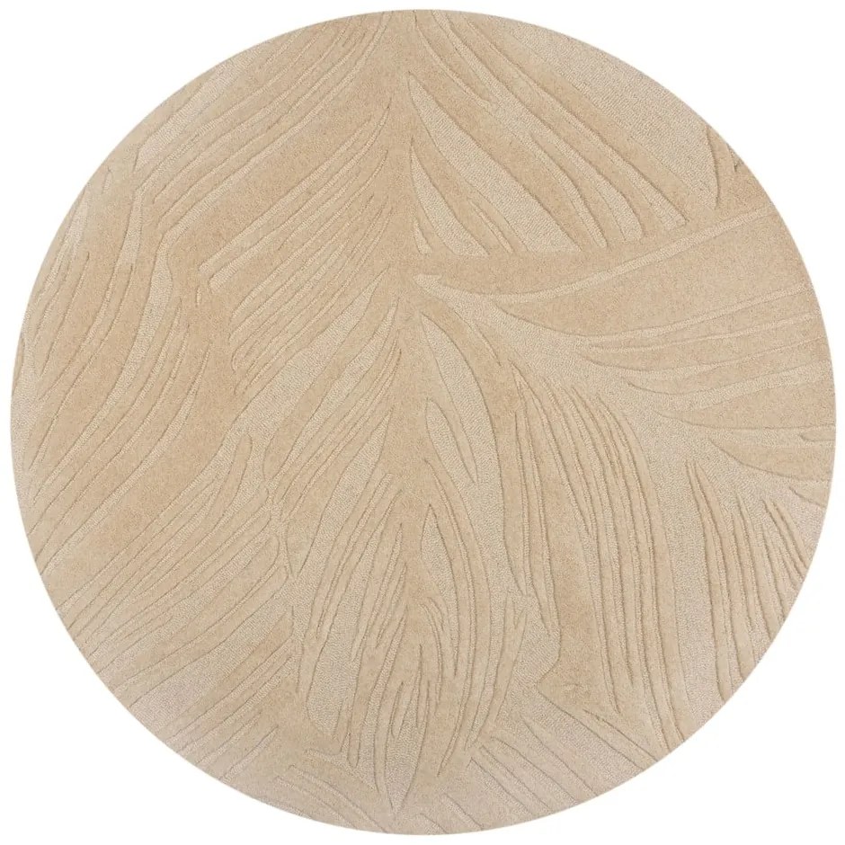 Beżowy okrągły dywan wełniany ø 160 cm Leaf – Flair Rugs