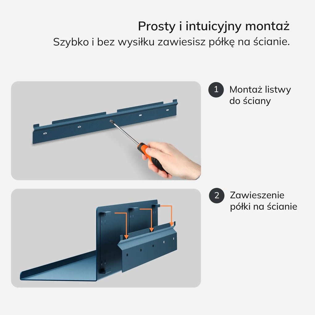 Półka wisząca metalowa granatowa, 700 mm: JOANNE Modern