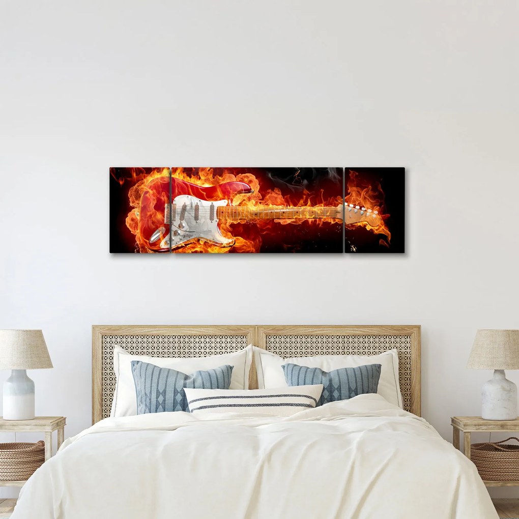 Obraz - Gitara w płomieniach (170x50 cm)