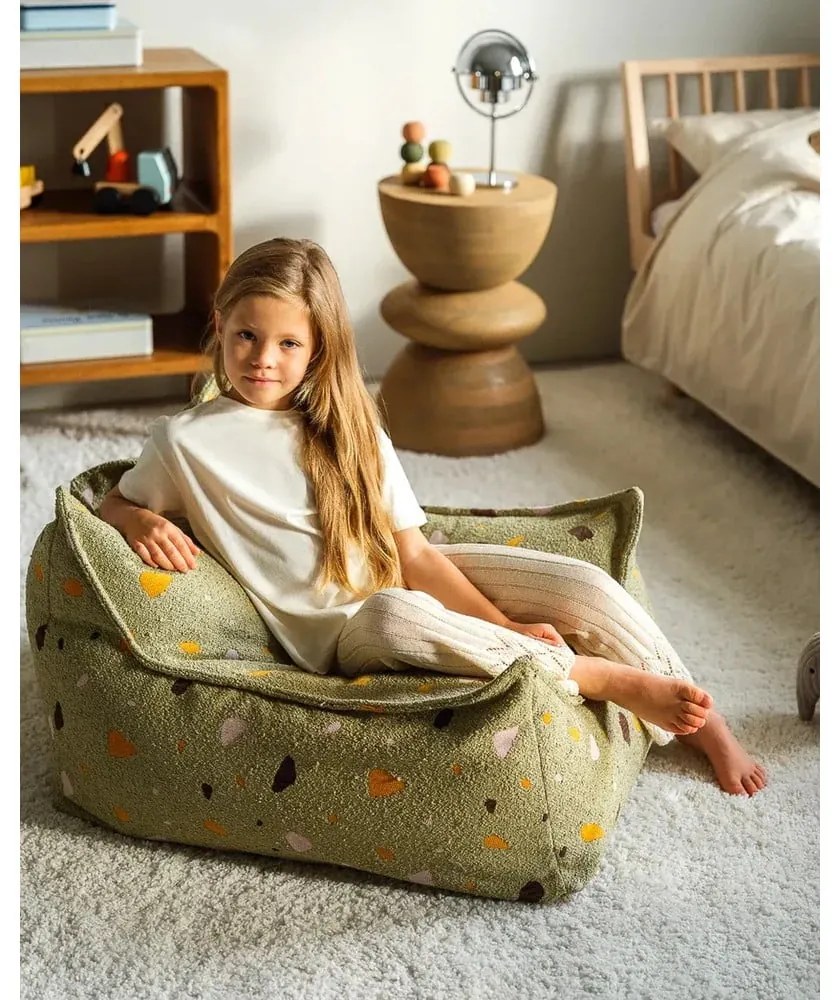 Zielony dziecięcy worek do siedzenia z materiału bouclé/z tkaniny szenilowej Terrazzo Chair – Wigiwama