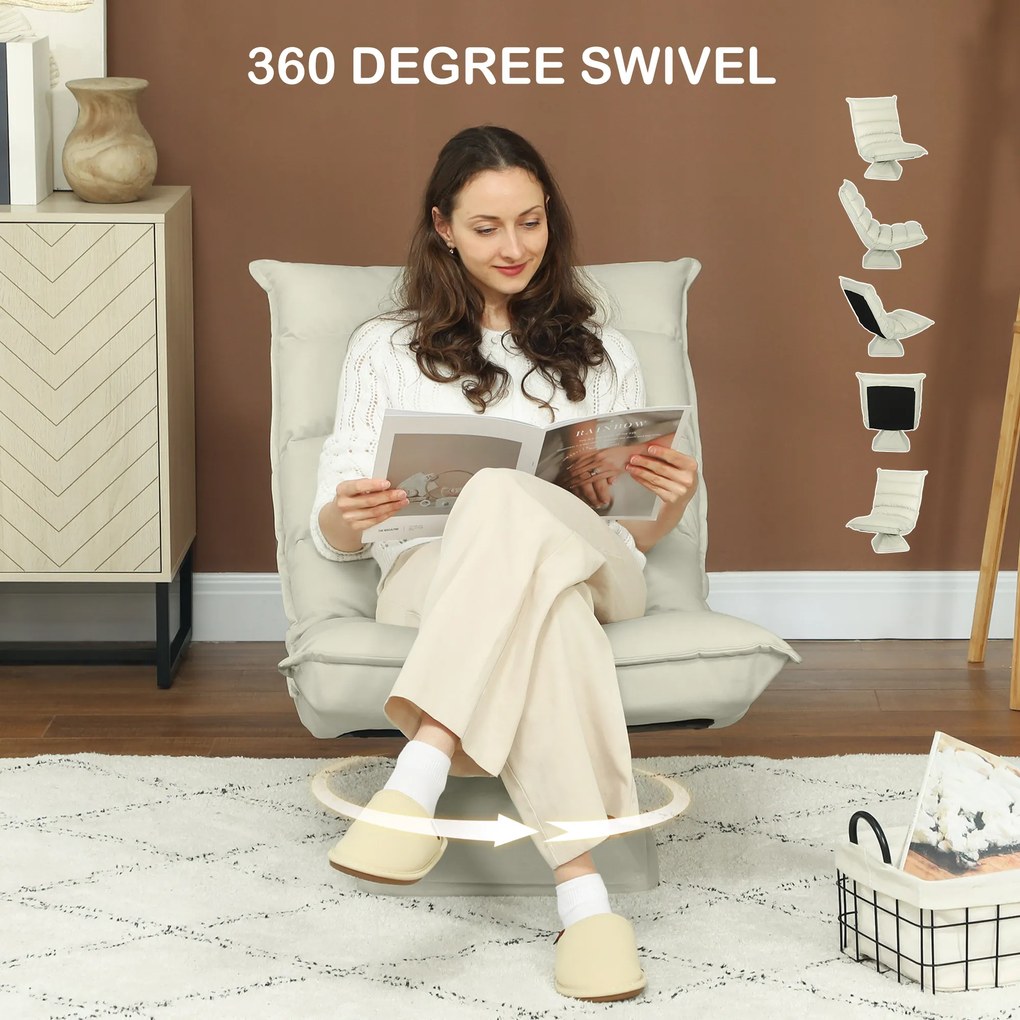 HOMCOM Fotel Relaksacyjny, Leniwe Sofa, Regulowane Oparcie, Wygląd Skóry, 62x70x95cm, Beżowy