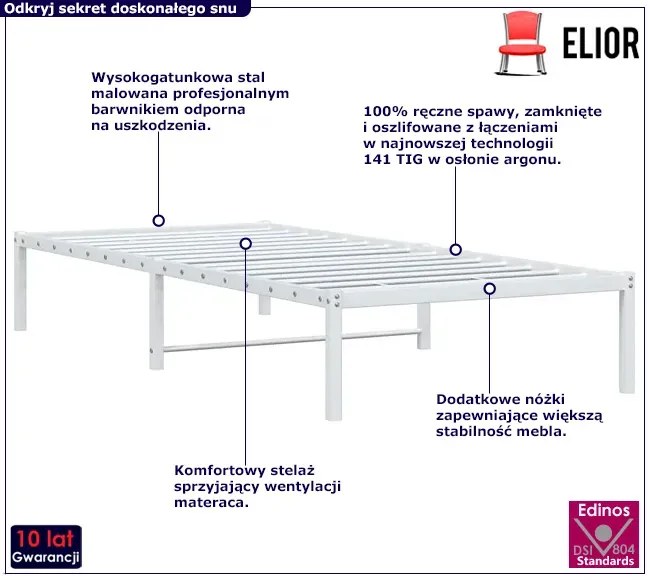 Łóżko jednoosobowe biały metal 90x200 cm Anika