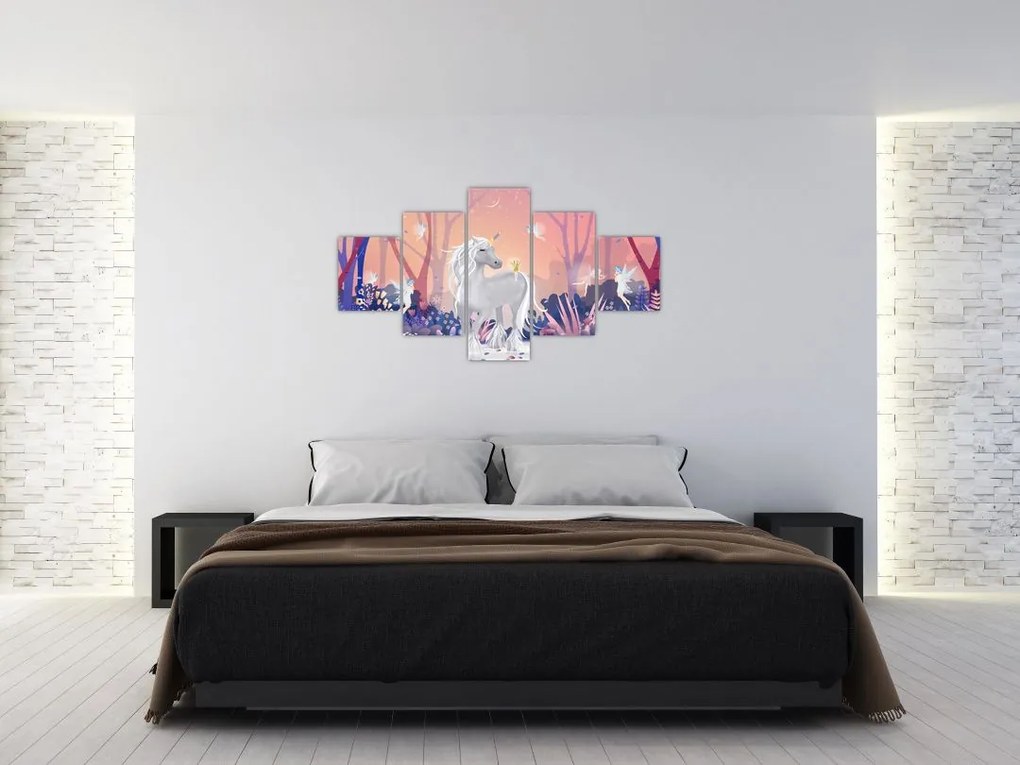 Obraz - Jednorożec w magicznym lesie (125x70 cm)