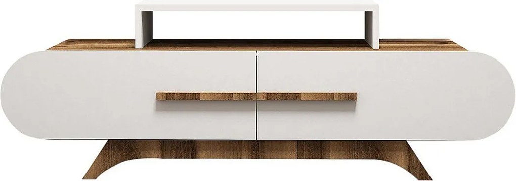 Nowoczesna szafka RTV – 145 cm – orzech i biel – płyta wiórowa pokryta melaminą