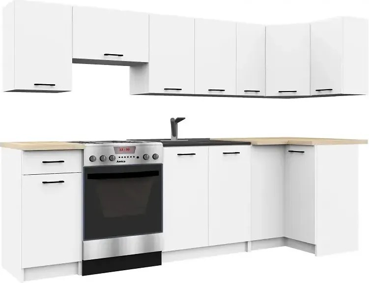 Biały zestaw mebli kuchennych narożnych 300 cm F8-A03
