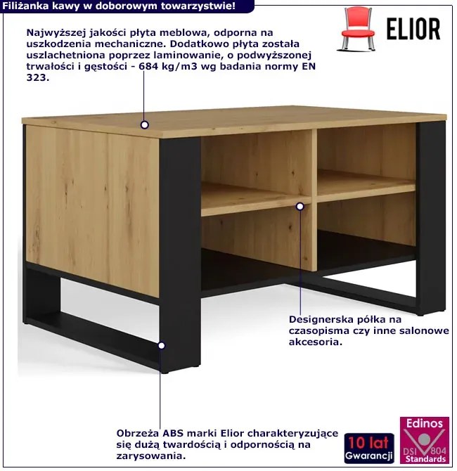 Stolik kawowy nowoczesny z półkami dąb artisan + czarny - Renfi 8X