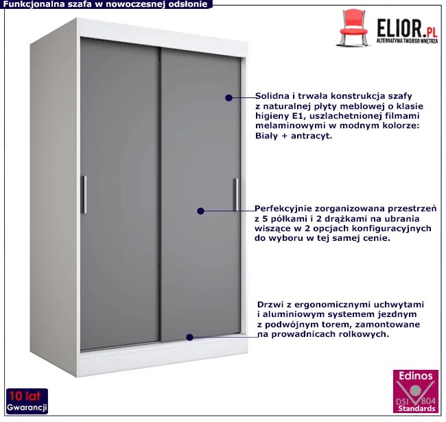 Szafa przesuwna biały + antracyt 120 cm - Erco 3X