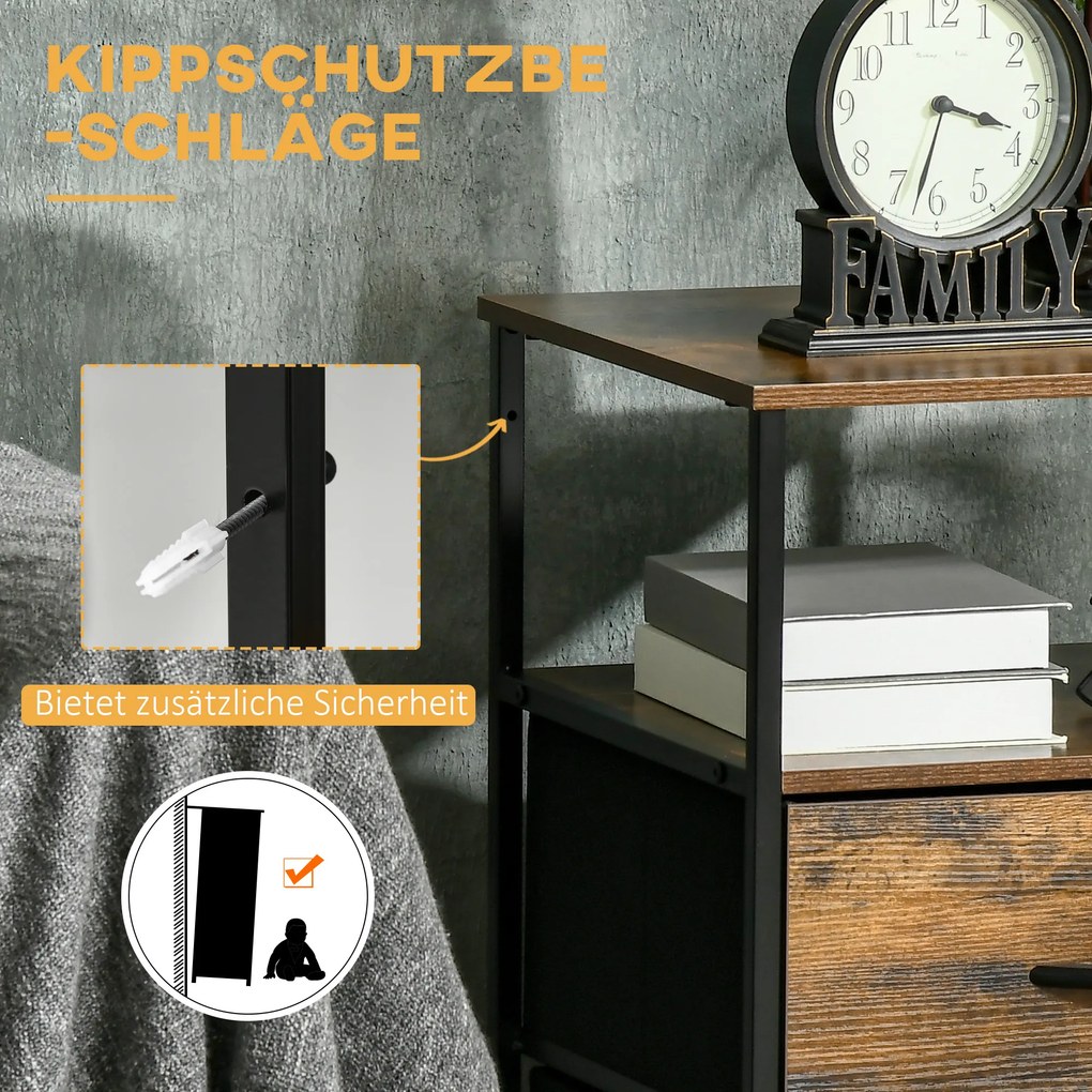 HOMCOM Szafka Salonowa, Dodatkowy Mebel, Szuflady z Tkaniny, MDF, Konstrukcja Stalowa, Brązowa