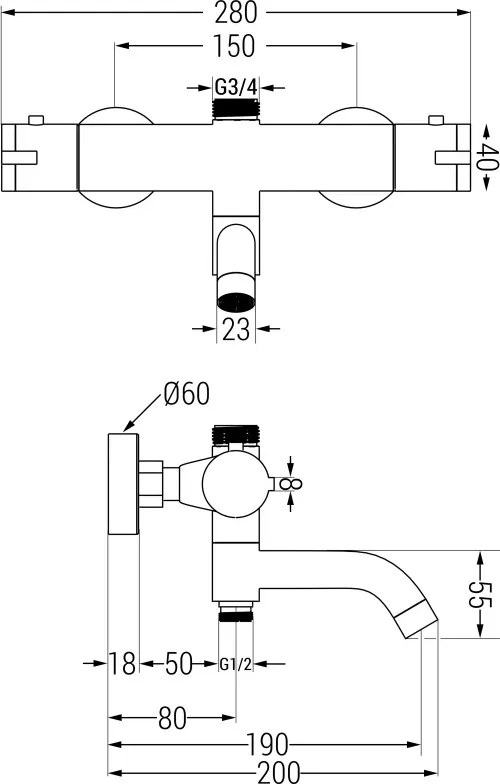 Mexen Kai termostatyczna bateria wannowo-prysznicowa, czarna - 77900-70